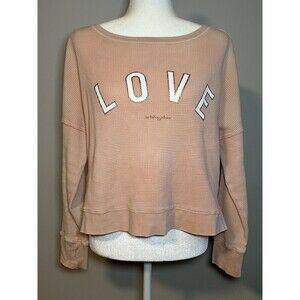 Betsey Johnson LOVE Graphic Textured Cotton Waffle Knit Pink Tee Small